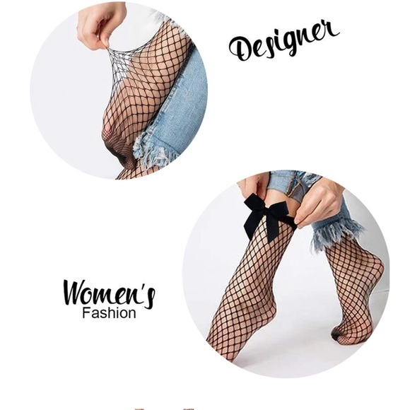 Fishnet Crew Socks w/ Bows - Picture 2 of 4
